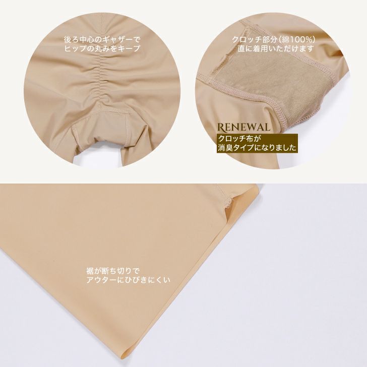 お腹の部分を2重にしてしっかりサポート 、1枚履き可能なスパッツ