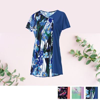 チュニック5分袖(フラワー柄)｜フィットネス＆バレエウェア【NAWAMALL】